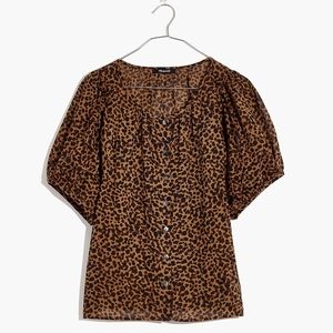 Madewell XXS Painted Leopard Balloon Sleeve Button Up